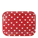 Serveringsbricka 27x20 cm hjärtan röd/vit