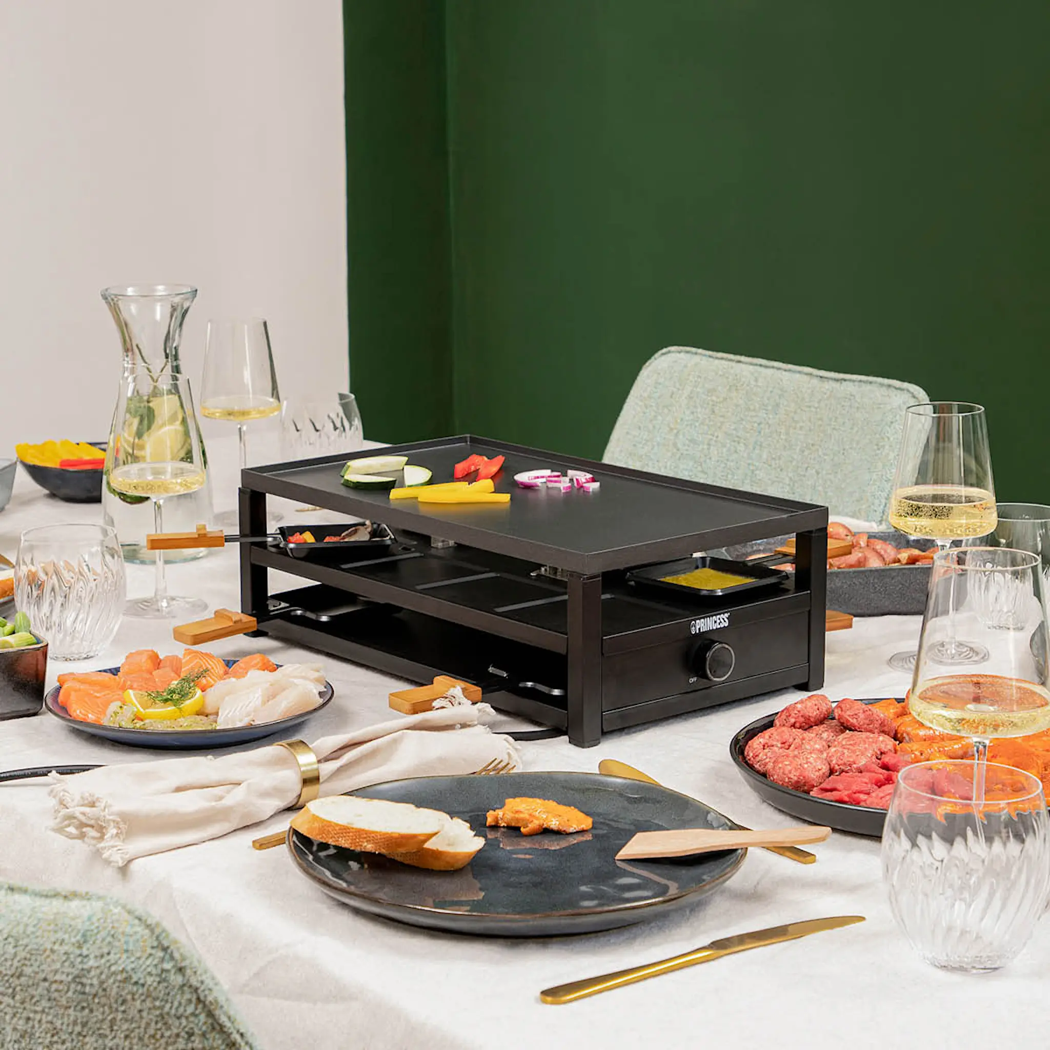 PRINCESS Raclette 162655 8 pers 44x25 cm 1300W bambu
