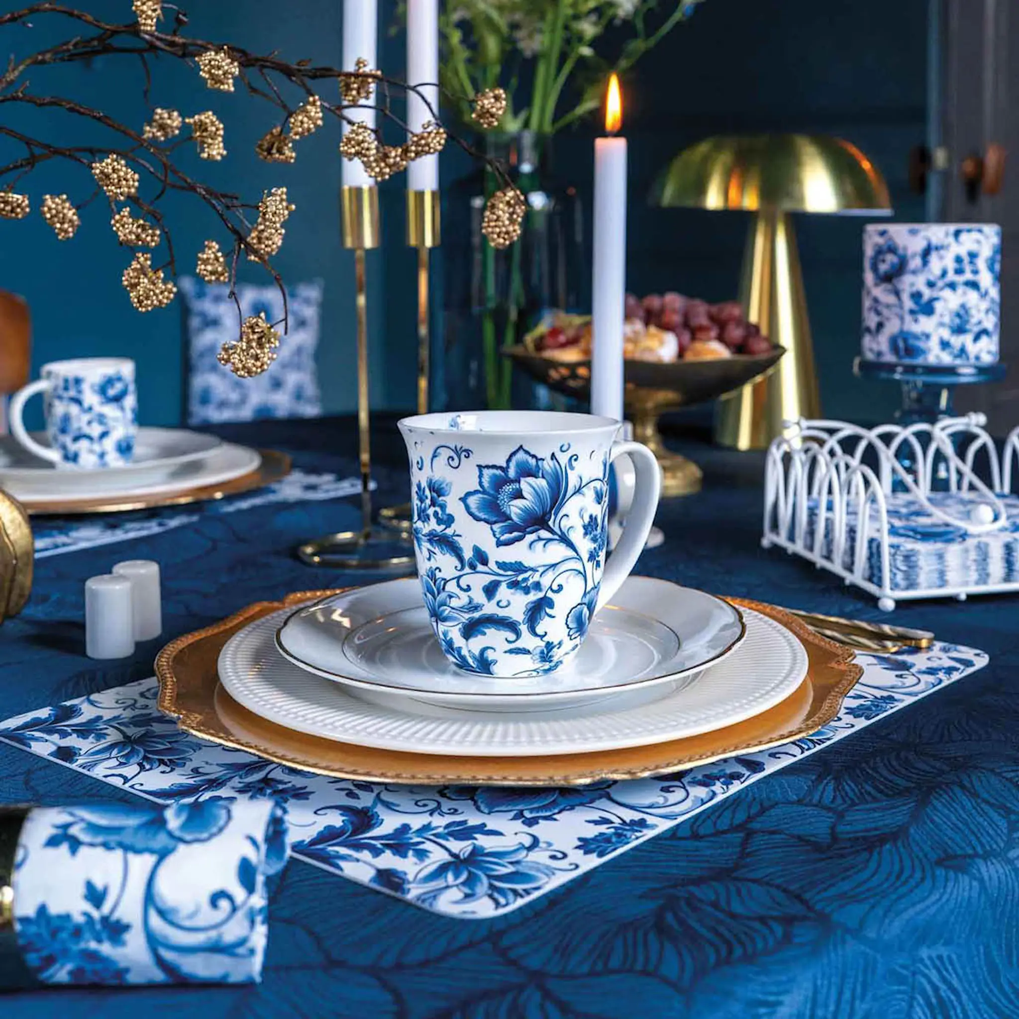 Ambiente Servetti 33x33 cm 20 kpl Delft Blue Florals