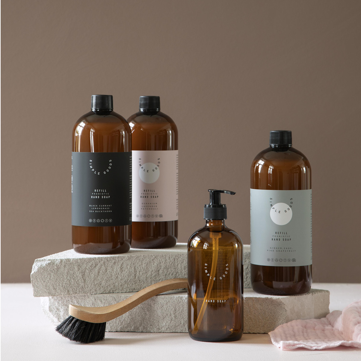 Simple Goods Empty glass bottle tom såpedispenser 500 ml Hand Soap brun