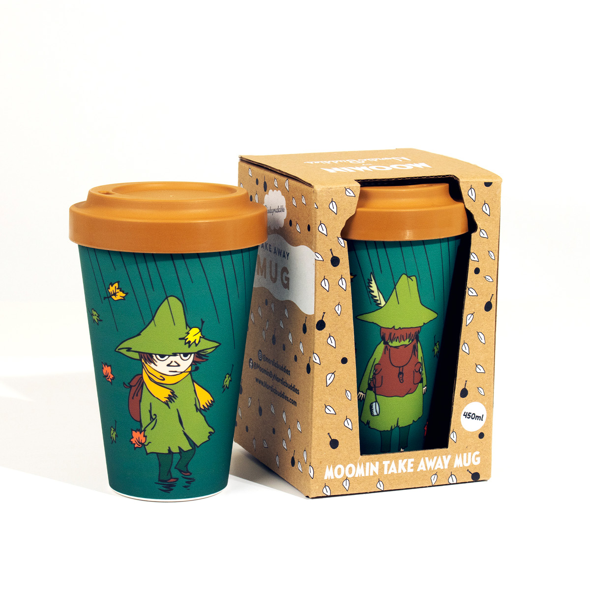 Nordicbuddies Mumin take away mugg 45 cl Snusmumriken i höstväder grön