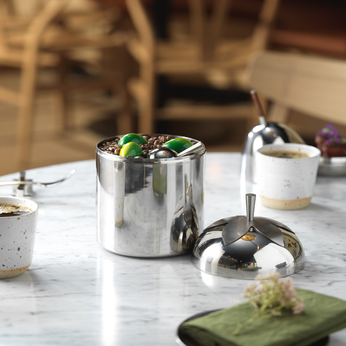 Klong Blad te-och kaffeburkar stor stål