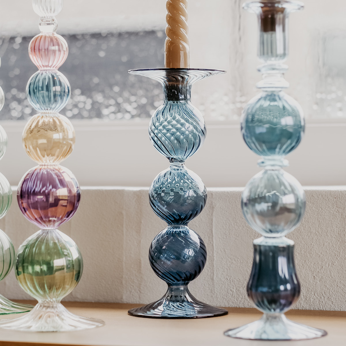 Moonlight Copenhagen Swirl Kynttilänjalka 22 cm Sininen