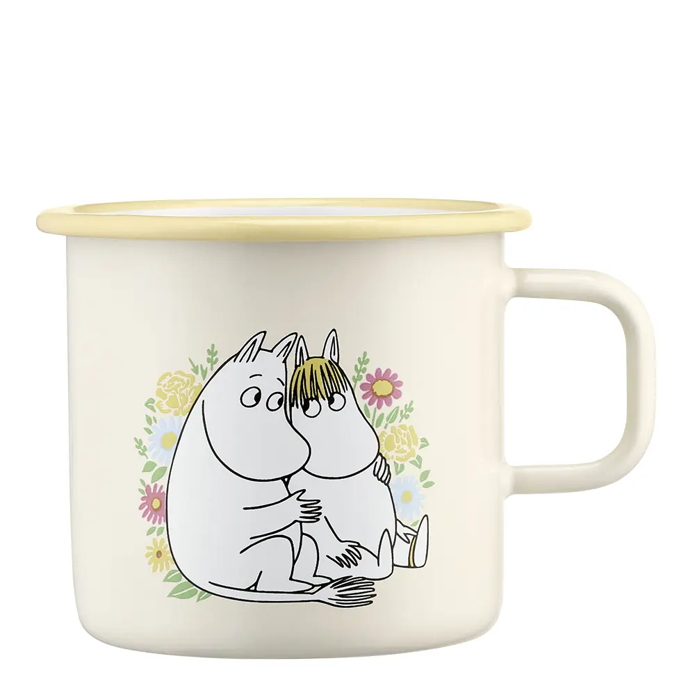 Mummi emaljekopp 55 cl blomster hvit