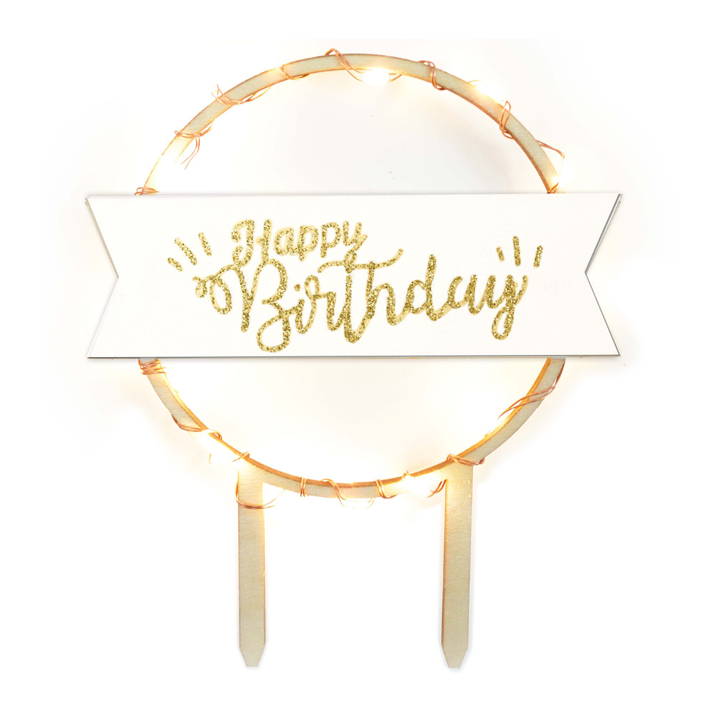 ScrapCooking LED tårtdekoration trä Happy Birthday