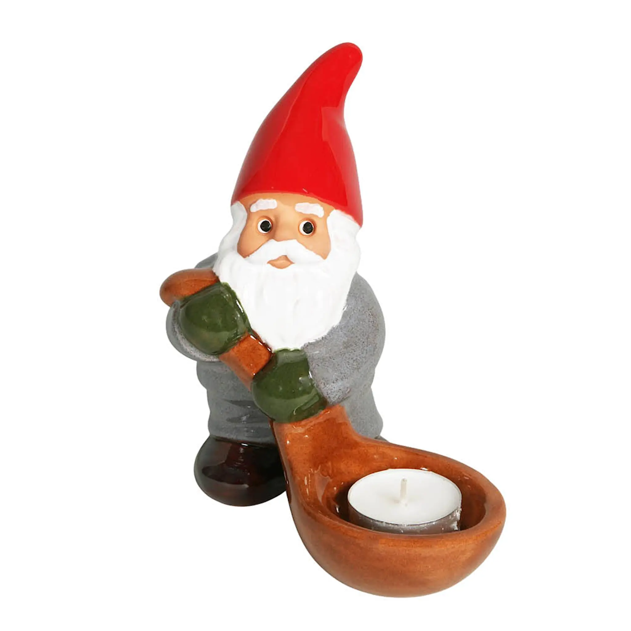 ROLF BERG KERAMIK Tomte med slev & värmeljus 15 cm