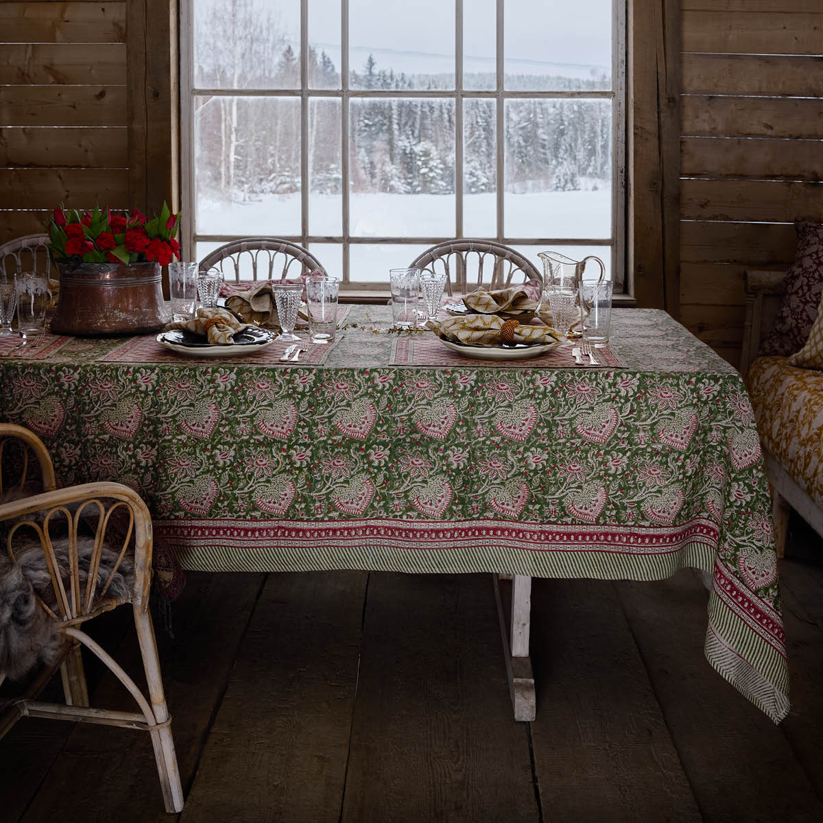 Chamois Oriental linneduk 170x270 cm grön