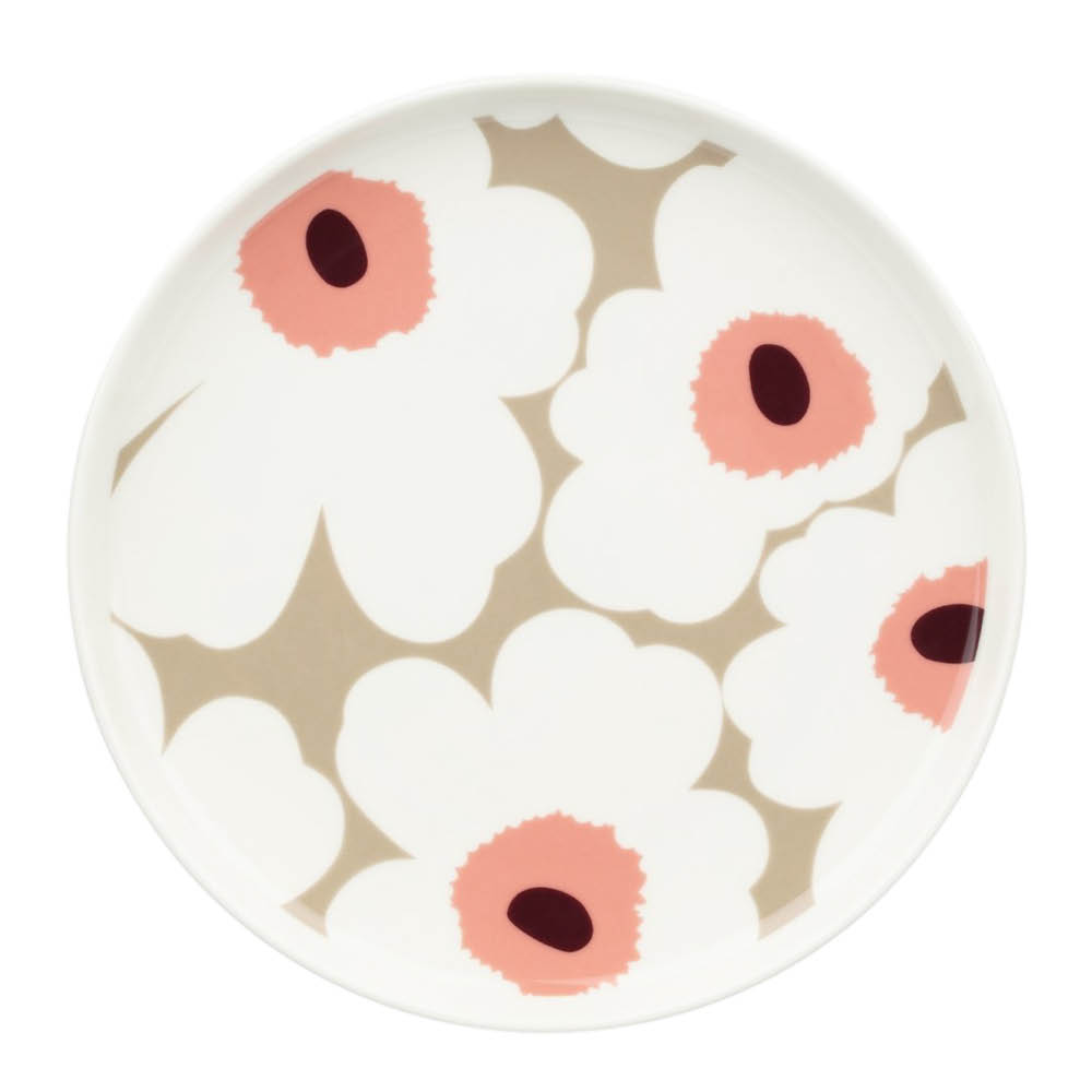 Marimekko Oiva Unikko tallerken 20 cm hvit/vinrød
