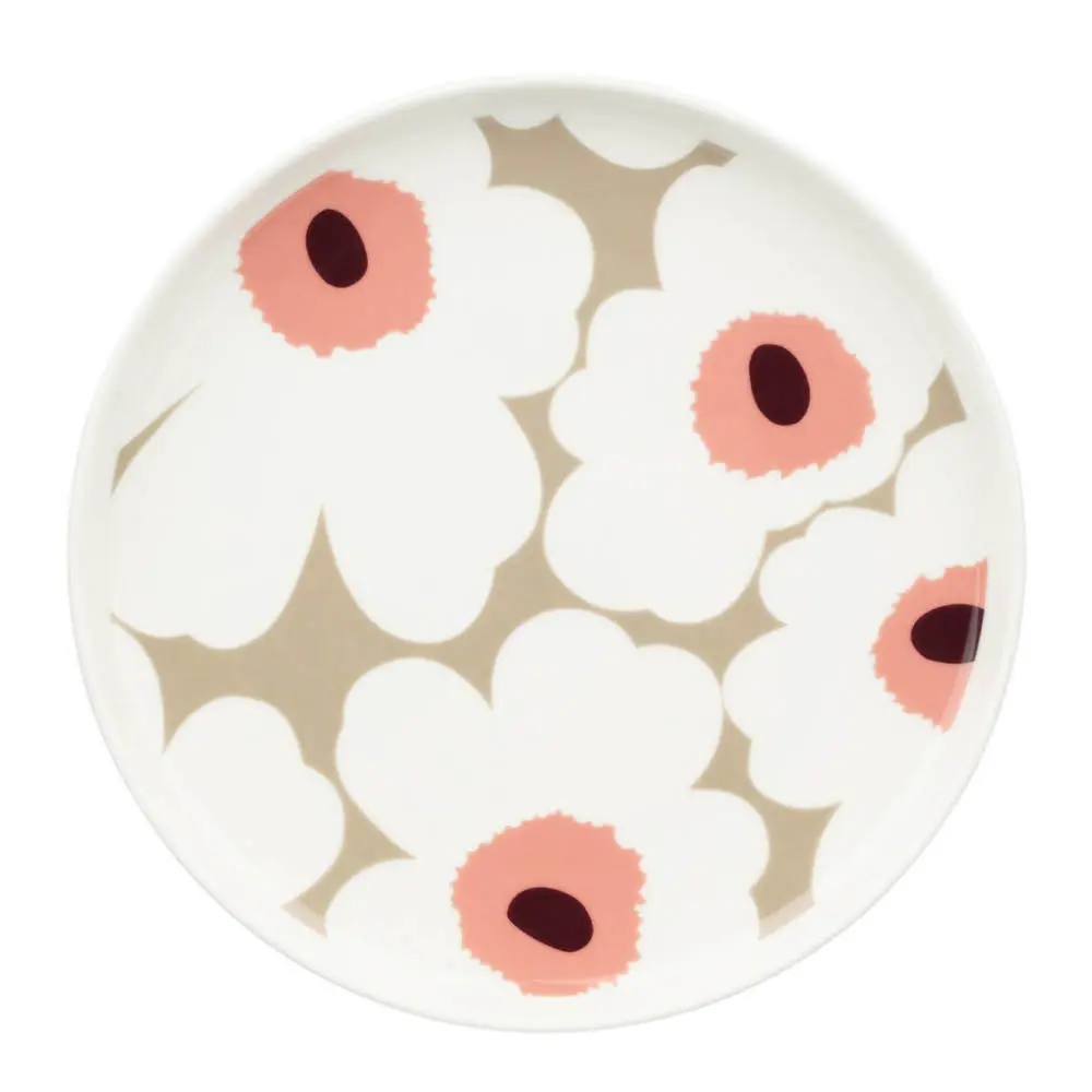Oiva Unikko tallerken 20 cm hvit/vinrød
