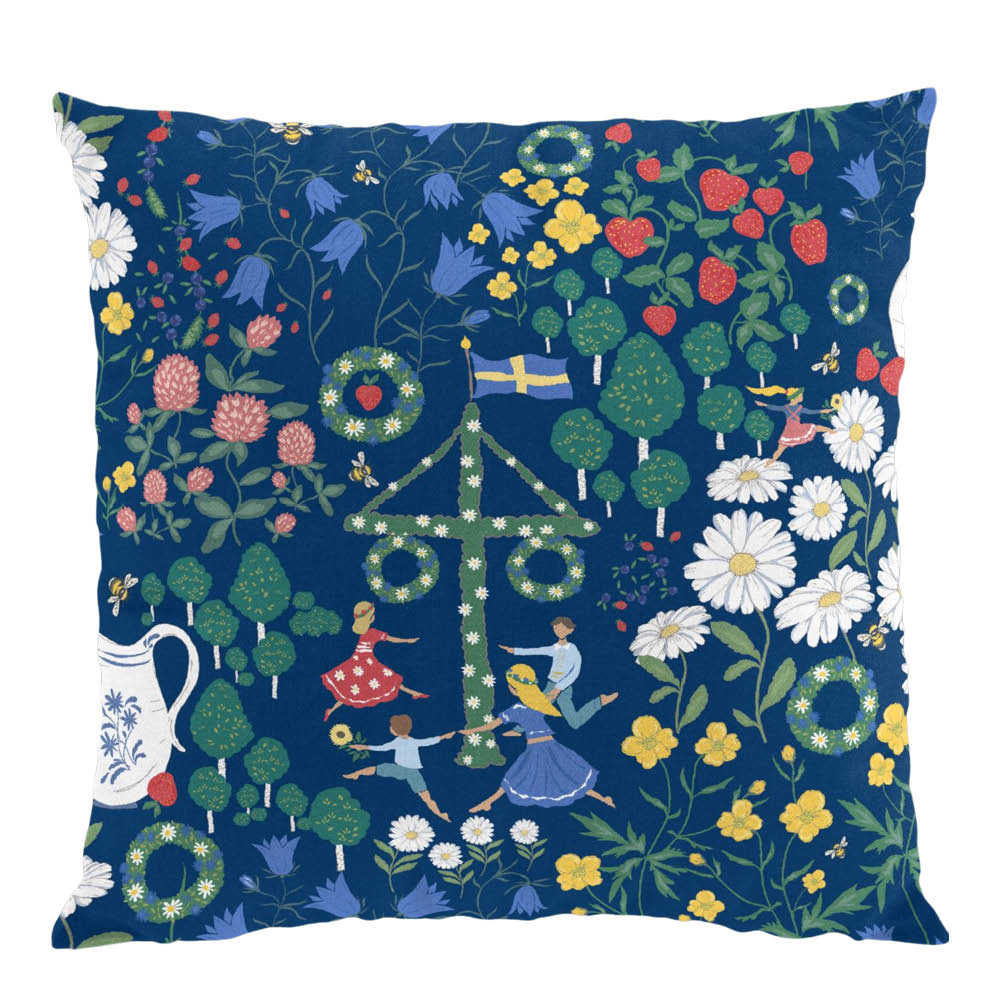 Arvidssons Midsommardans kuddfodral 32x40 cm blå