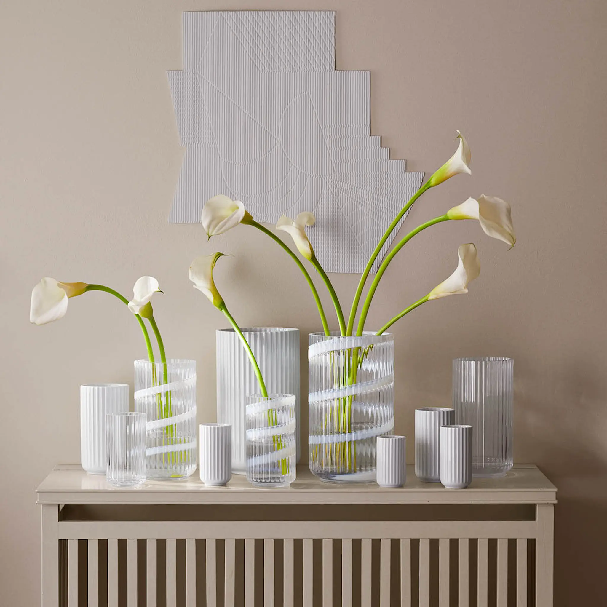 Lyngby Porcelæn Vas munblåst glas 25 cm swirl white