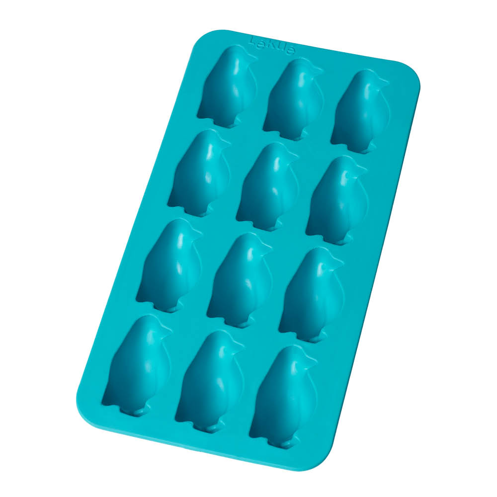 Lékué Isform med lock för 12 isbitar pingvin turkos