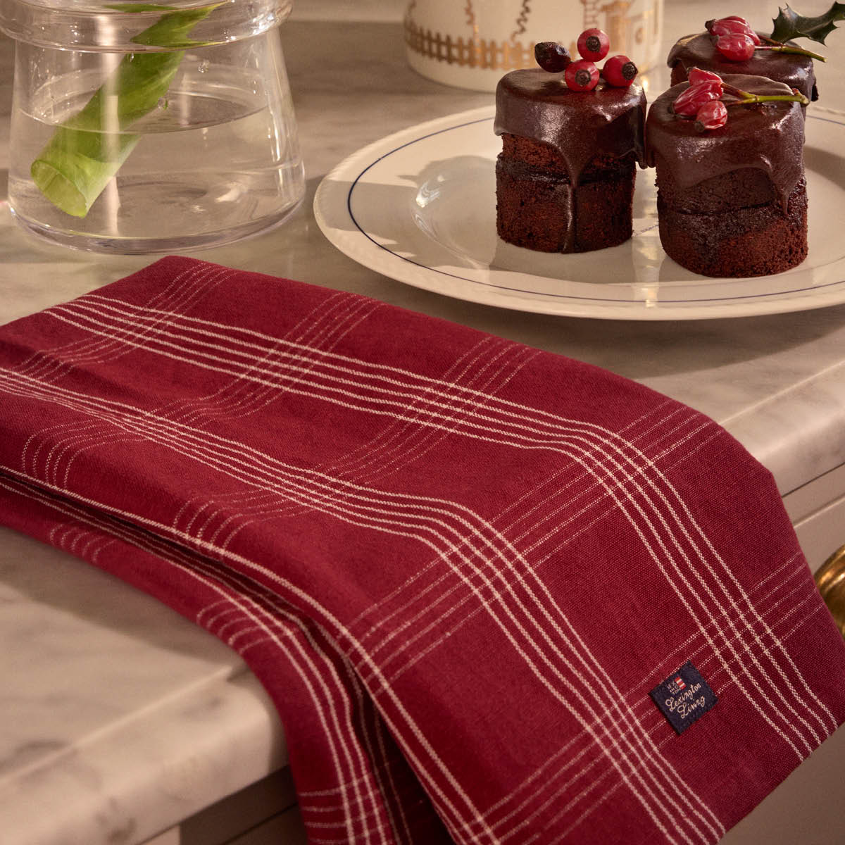 Lexington Kökshandduk linne/bomull 50x70 cm rutigt röd/vit