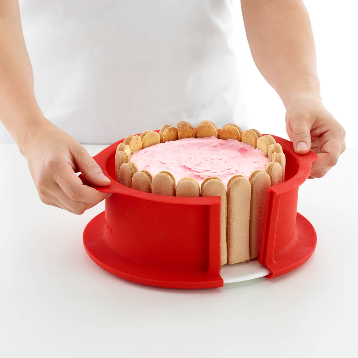 Lékué Charlotte springform i silikon med tallrik 18 cm 2 L röd/vit