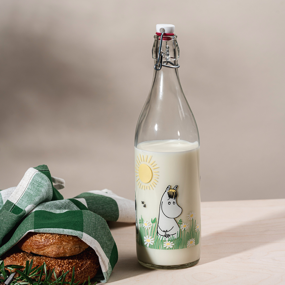 Muurla Mumin glasflaska med bygelkork 1 L äng