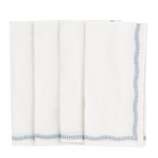 White Embroidery servetter 50x50 cm 4-pack dusty blue