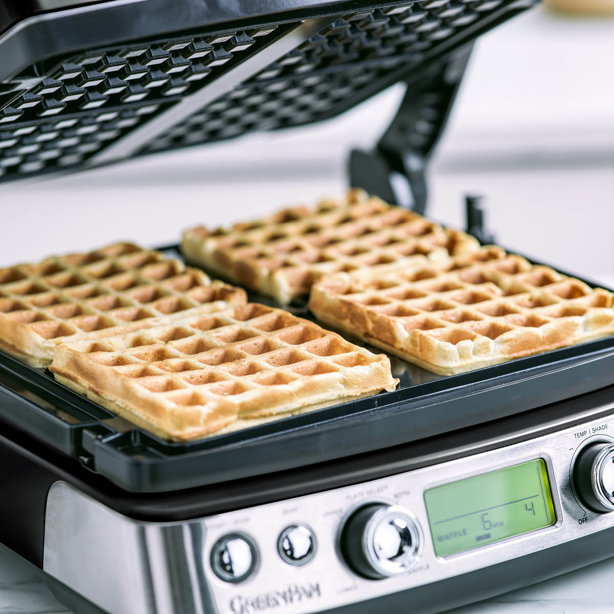 GreenPan Elite kontaktgrill med vaffelplate blank svart