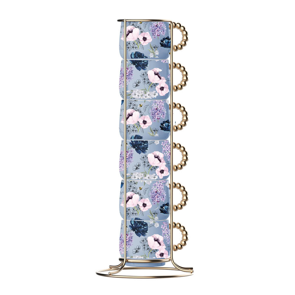 Bialetti Bridgerton espressokopp 6 cl 6-pack med ställ blå/guld