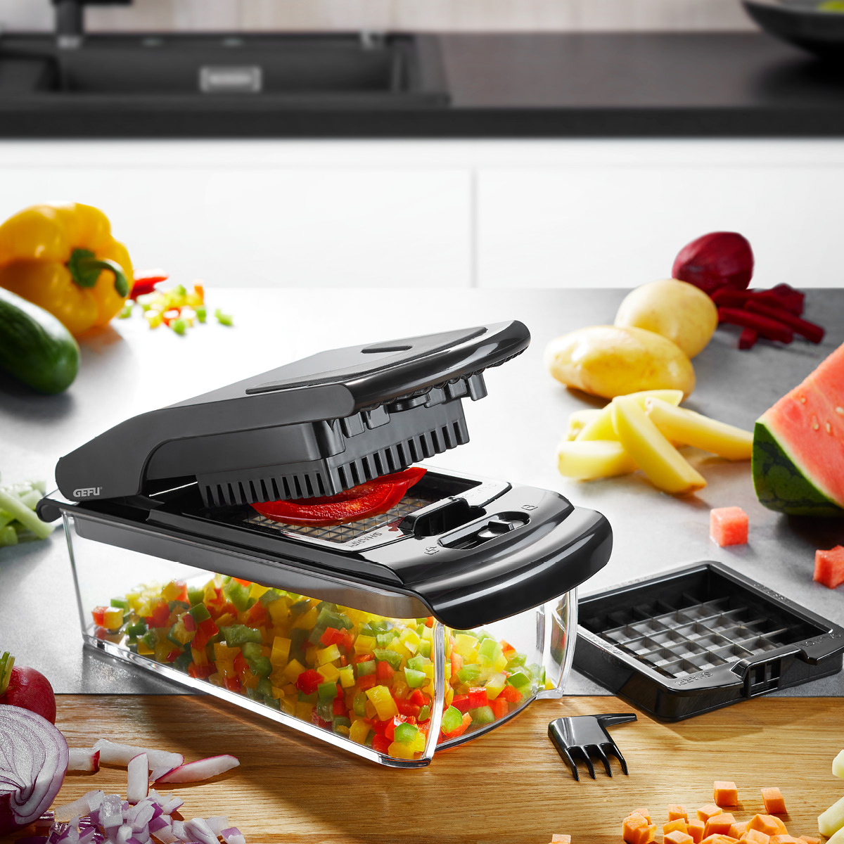 Gefu Treppo grönsakshackare med två skärgaller