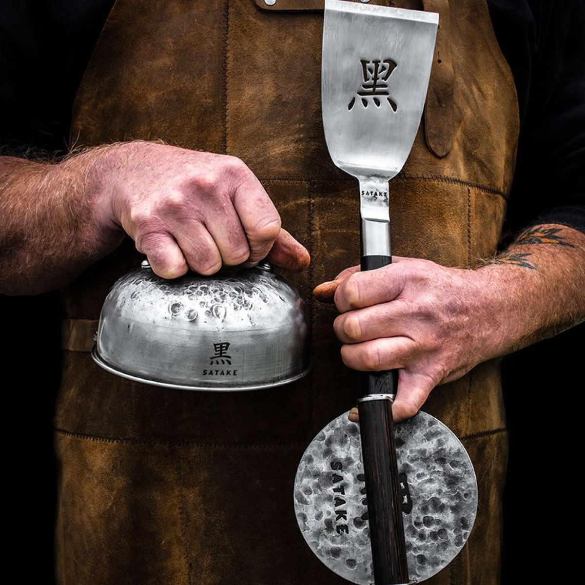 Satake Kuro smash set hamburgerpress 3 delar brun/rostfri