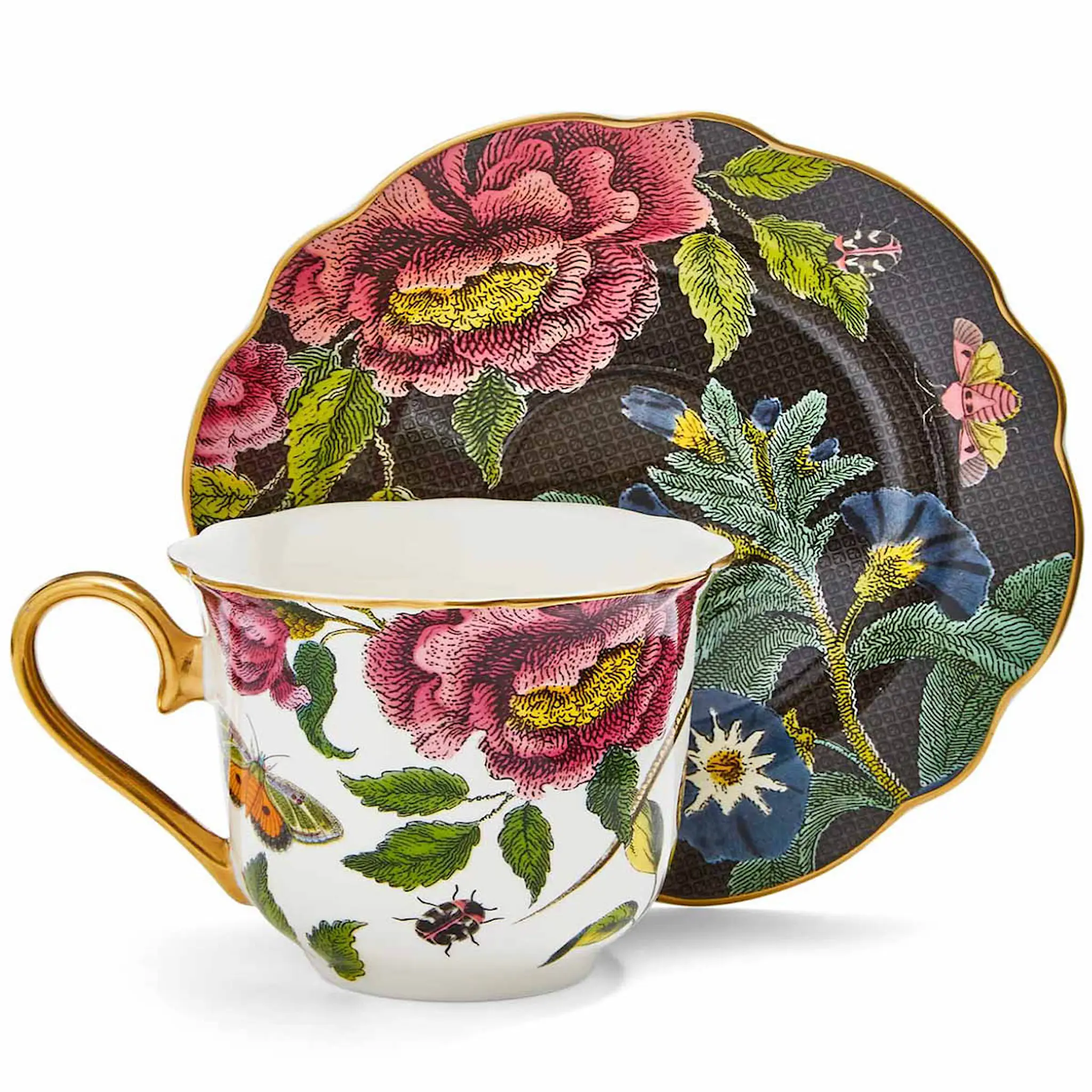 Spode Creatures of Curiosity Teekuppi lautasella 25 cl Snake/Black