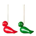 Julfåglar 5 cm 2-pack röd/grön