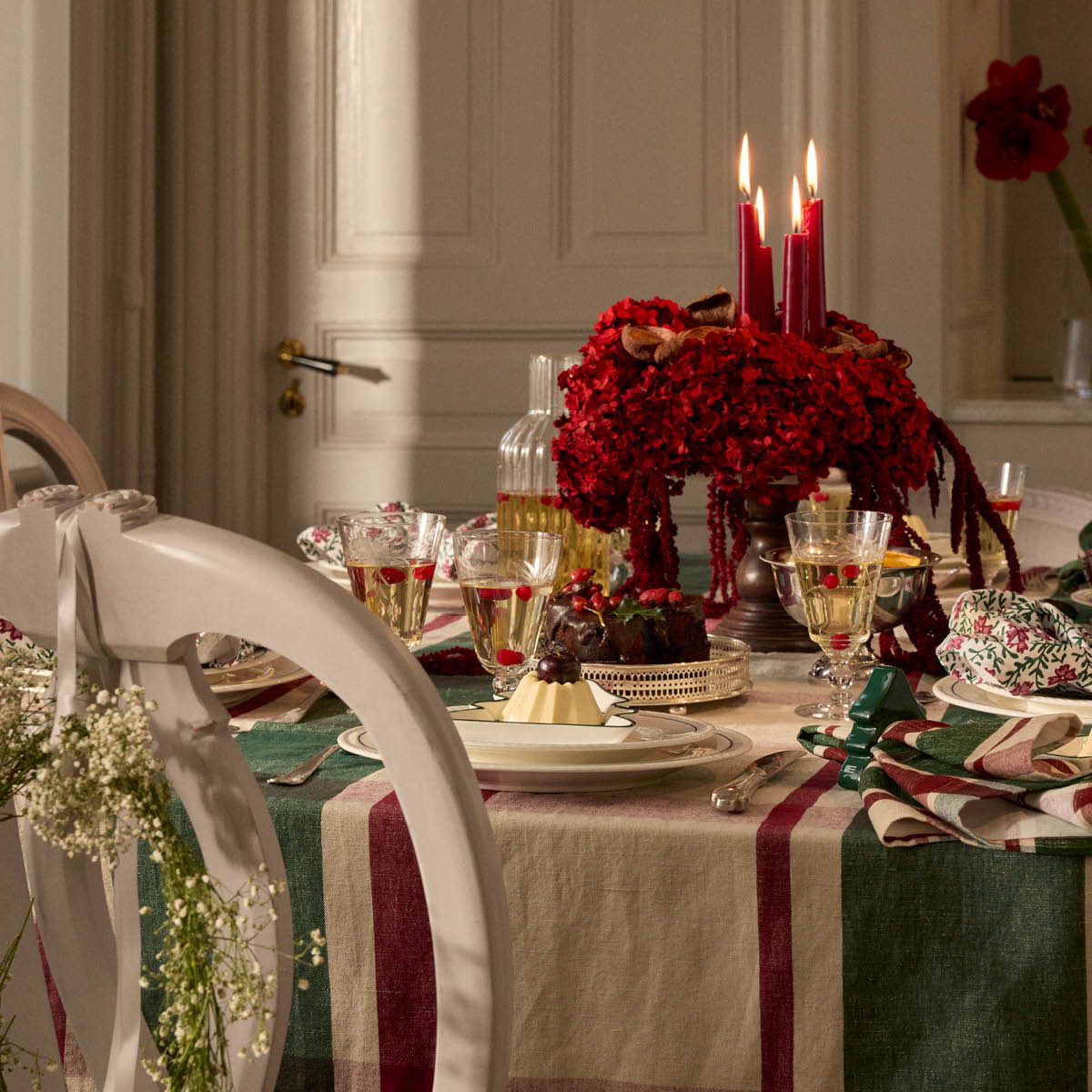 Lexington Serviett lin/bomull 50x50 cm rutete grønn/rød/beige