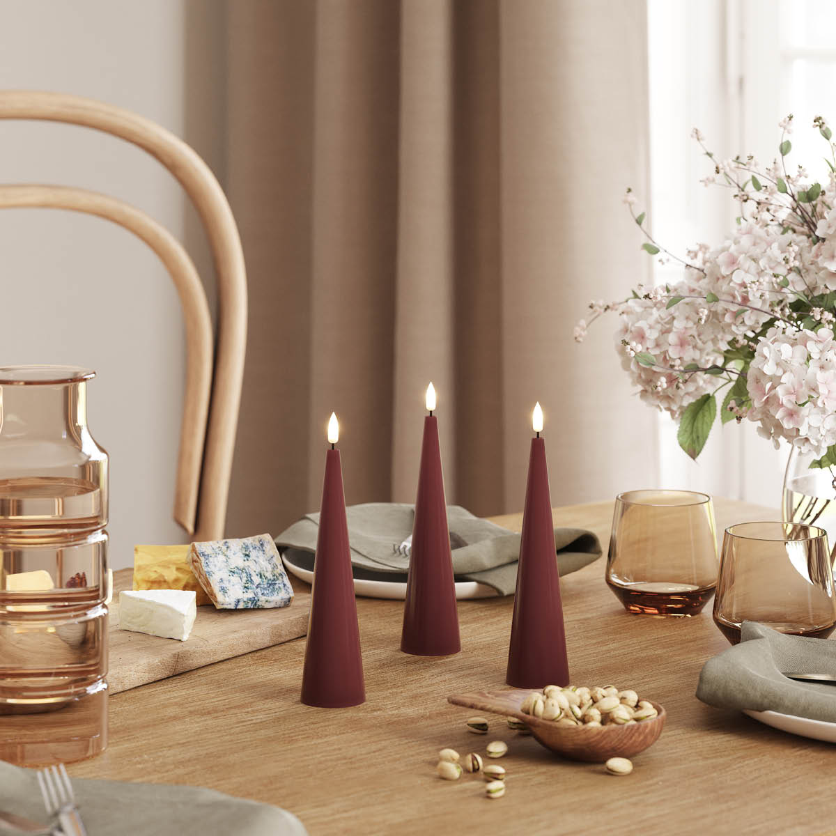 DeluxeHomeart LED konljus 5 x 38 cm bordeaux