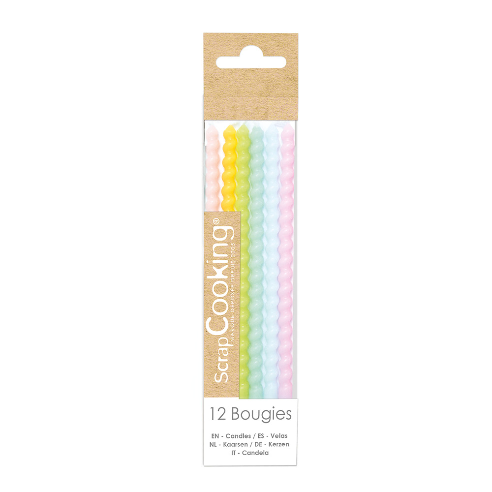 ScrapCooking Tårtljus vridna 12-pack 12 cm pastell mix