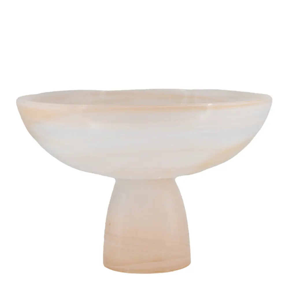 Mamor serveringsskål på fot 21x14 cm beige