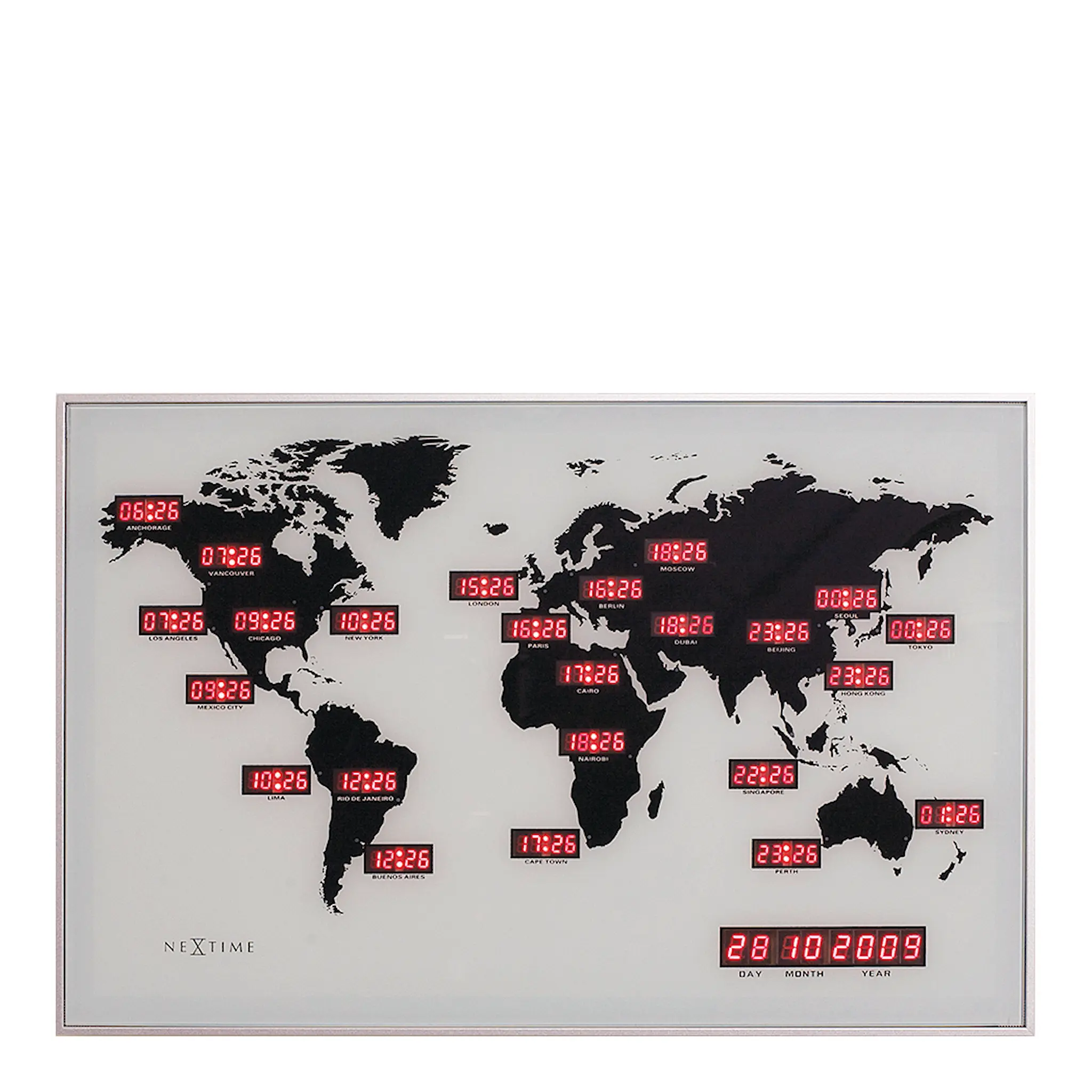 NeXtime World Time väggklocka 55x36 cm multi