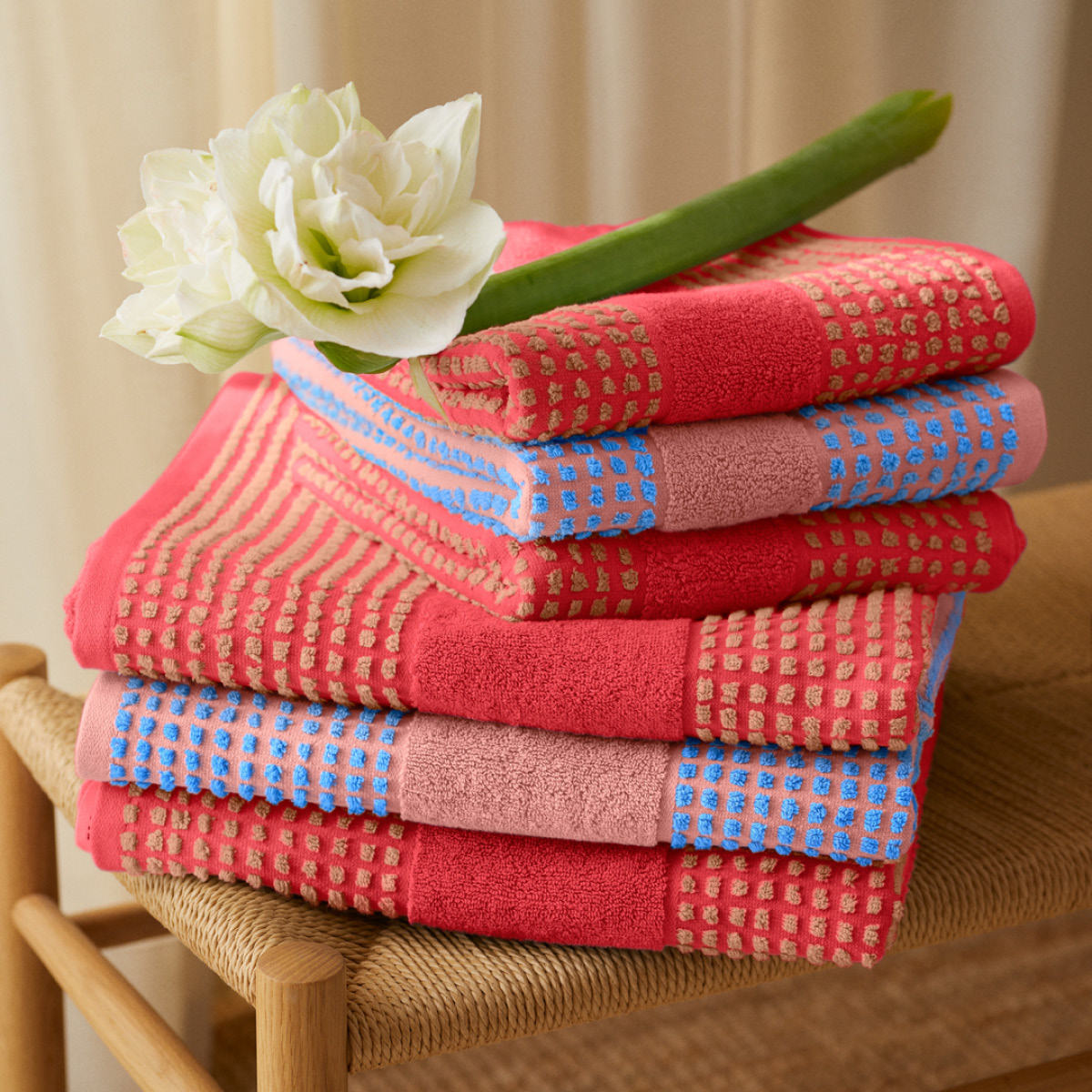 Juna Check håndkle 50x100 cm rød/sand