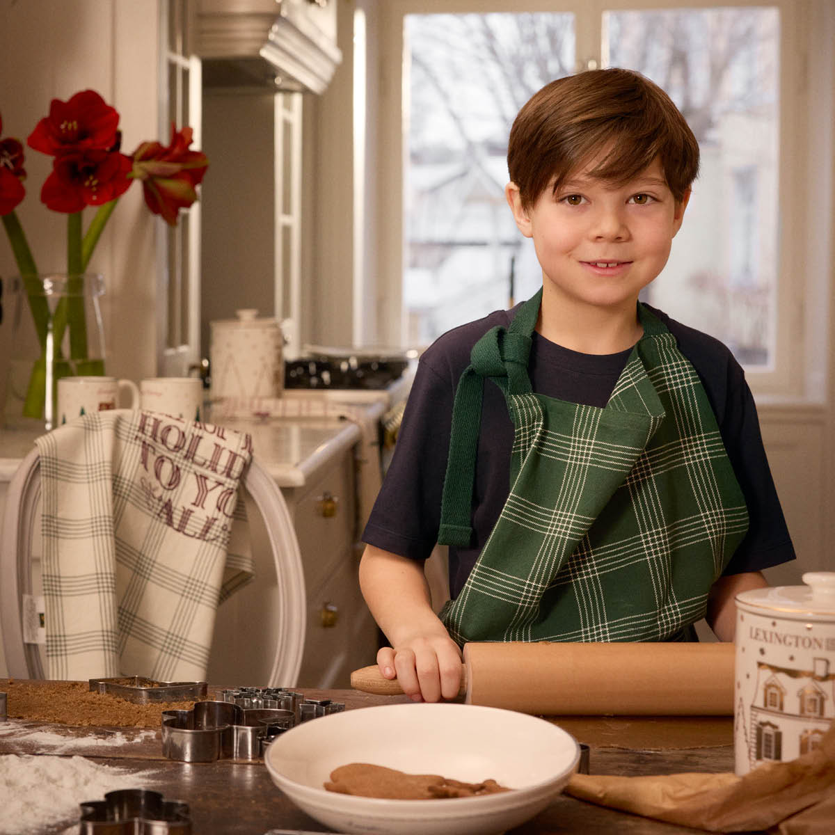 Lexington Original kökshandduk Happy Holiday 50x70 cm vit/grön