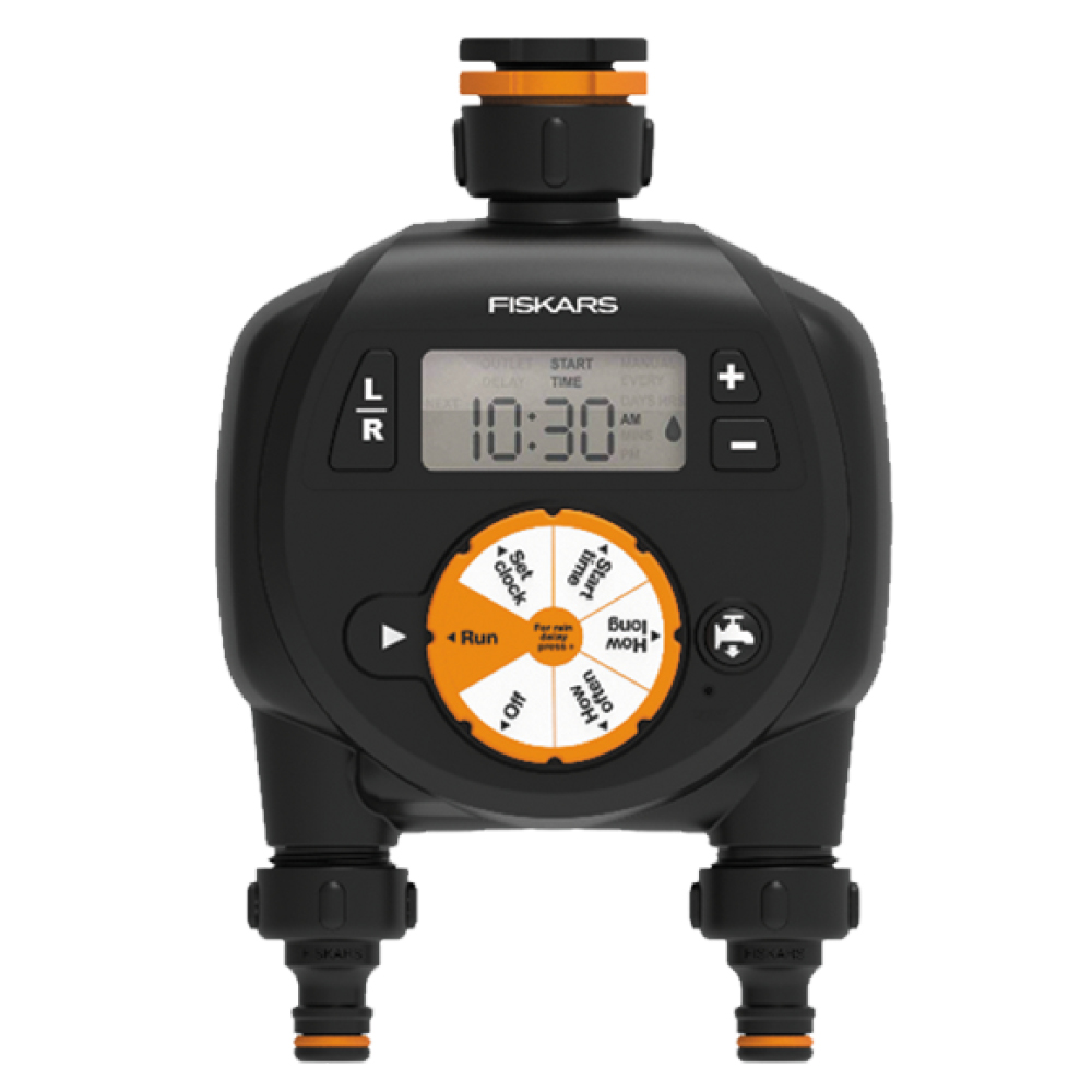 Fiskars Easy Watering Kasteluajastin kahdelle letkulle