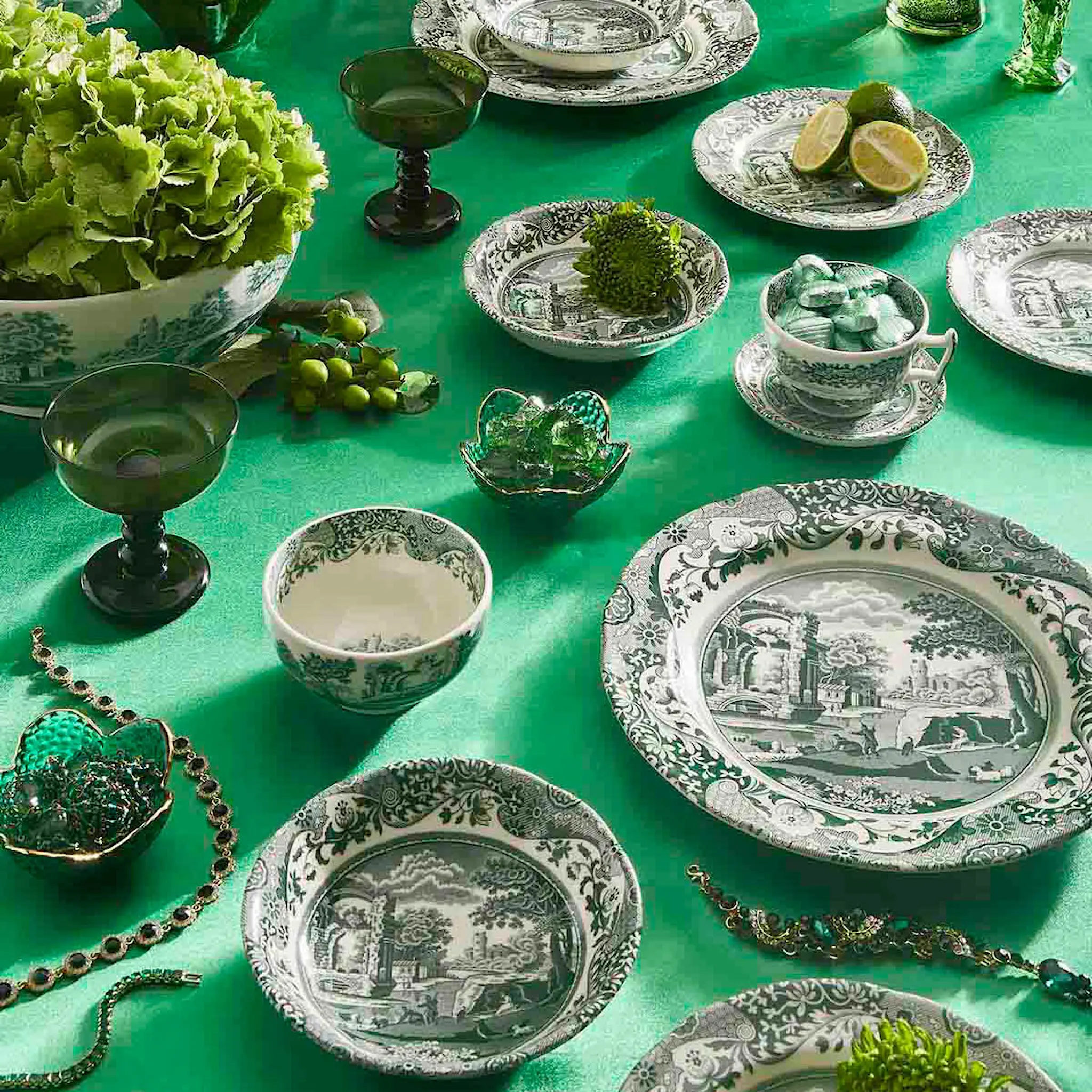 Spode Heritage Green Italian servis set 12 delar grön/vit
