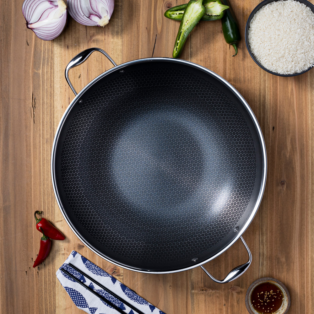 Hexclad Hybrid wok med lokk 36 cm sølv/svart