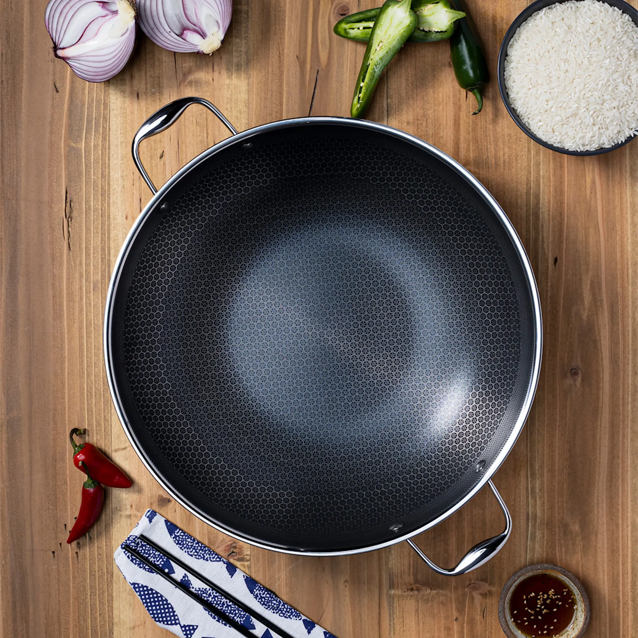 Hexclad Hybrid Wok med Lock 36 cm SIlver/Svart