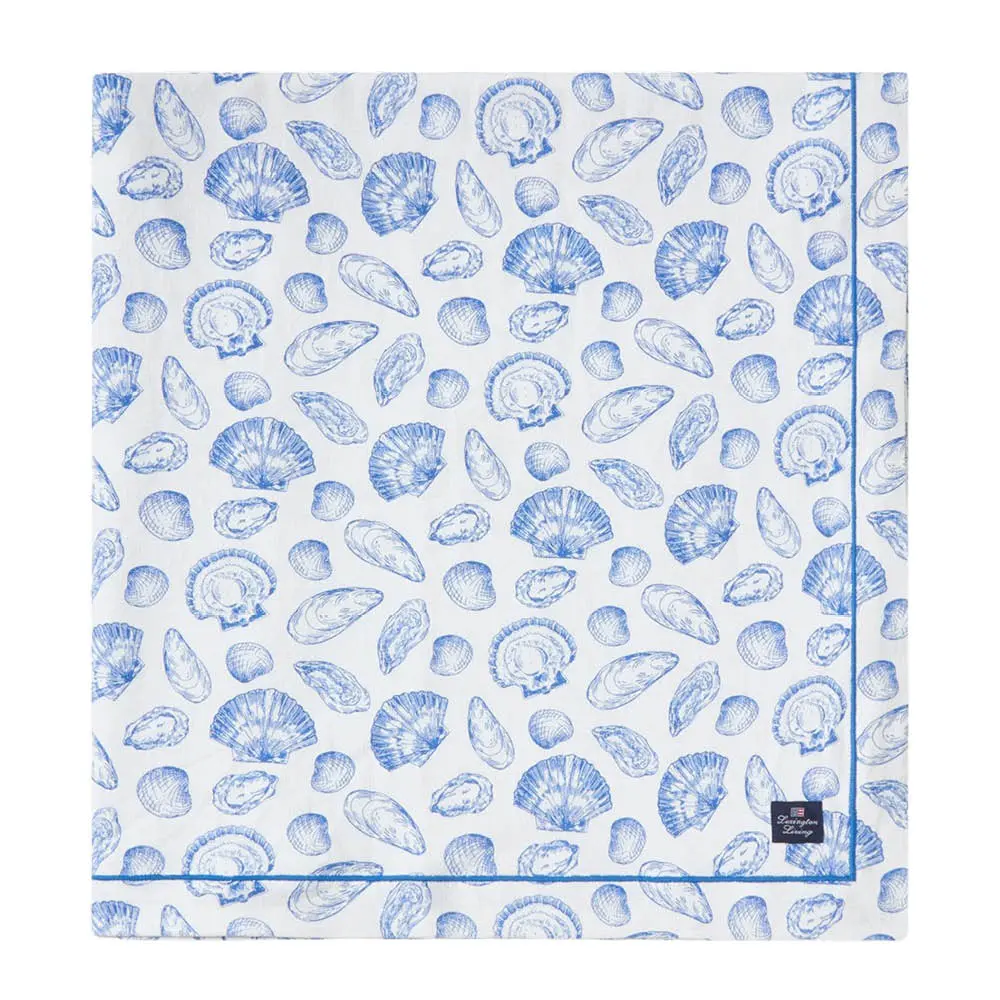 Duk 150x350 cm bomull skallprintet hvit/blå