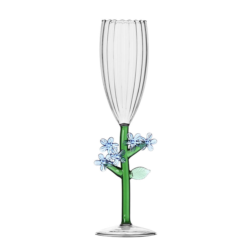 Ichendorf Milano Botanica optisk champagneglass 16 cl lyseblå blomst