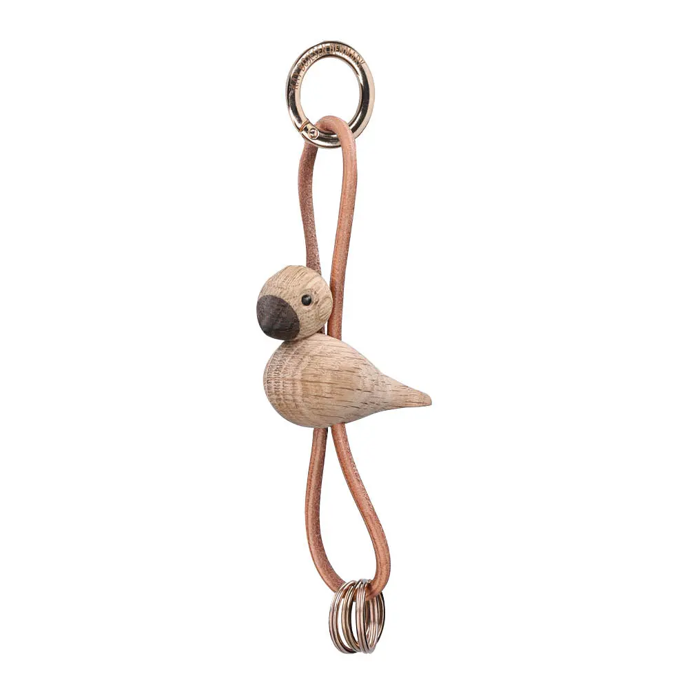 Fugl nøkkelring 6x45x3 cm gull/natur/eik