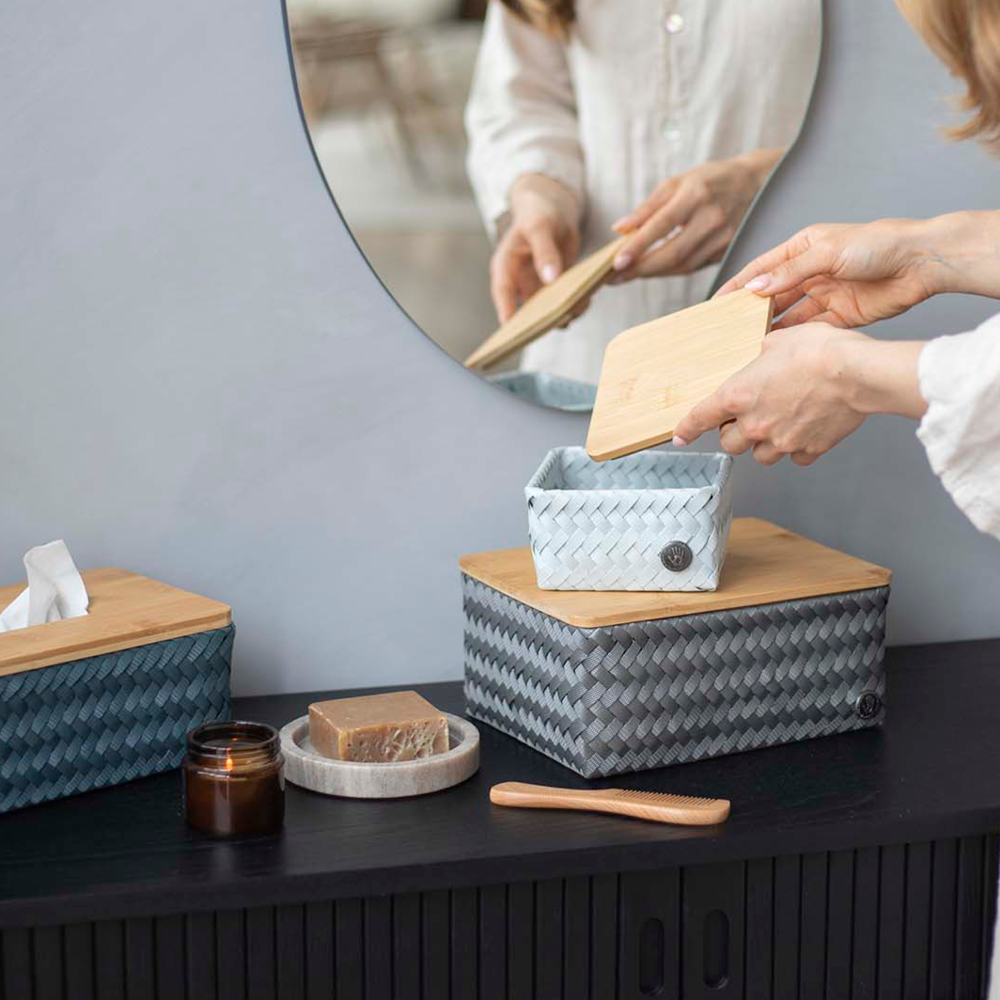 Handed By Top Fit Medium hög förvaringskorg med lock 24x18x11 cm dark grey