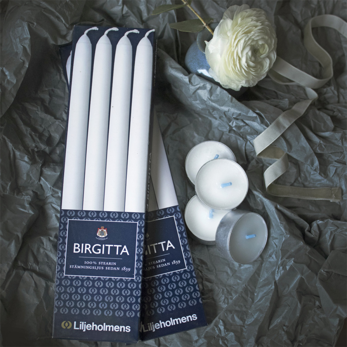Liljeholmens Birgittalys 22,2 cm 4 stk hvit