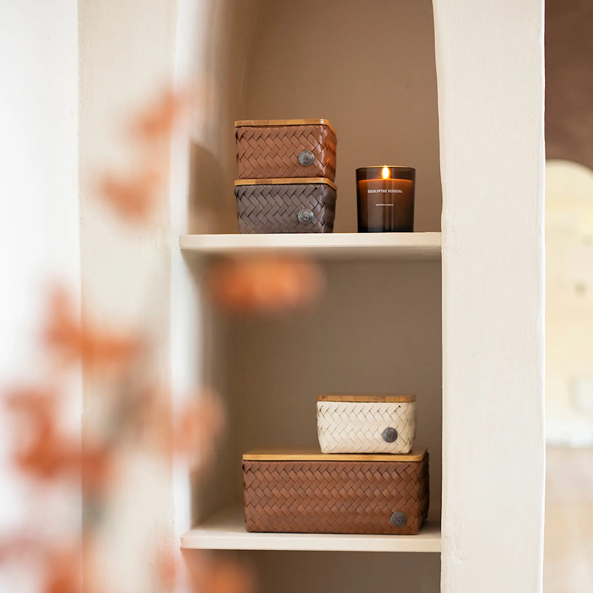 Handed By Top Fit Tiny oppbevaringskurv m/lokk 13x13x8 cm champagne