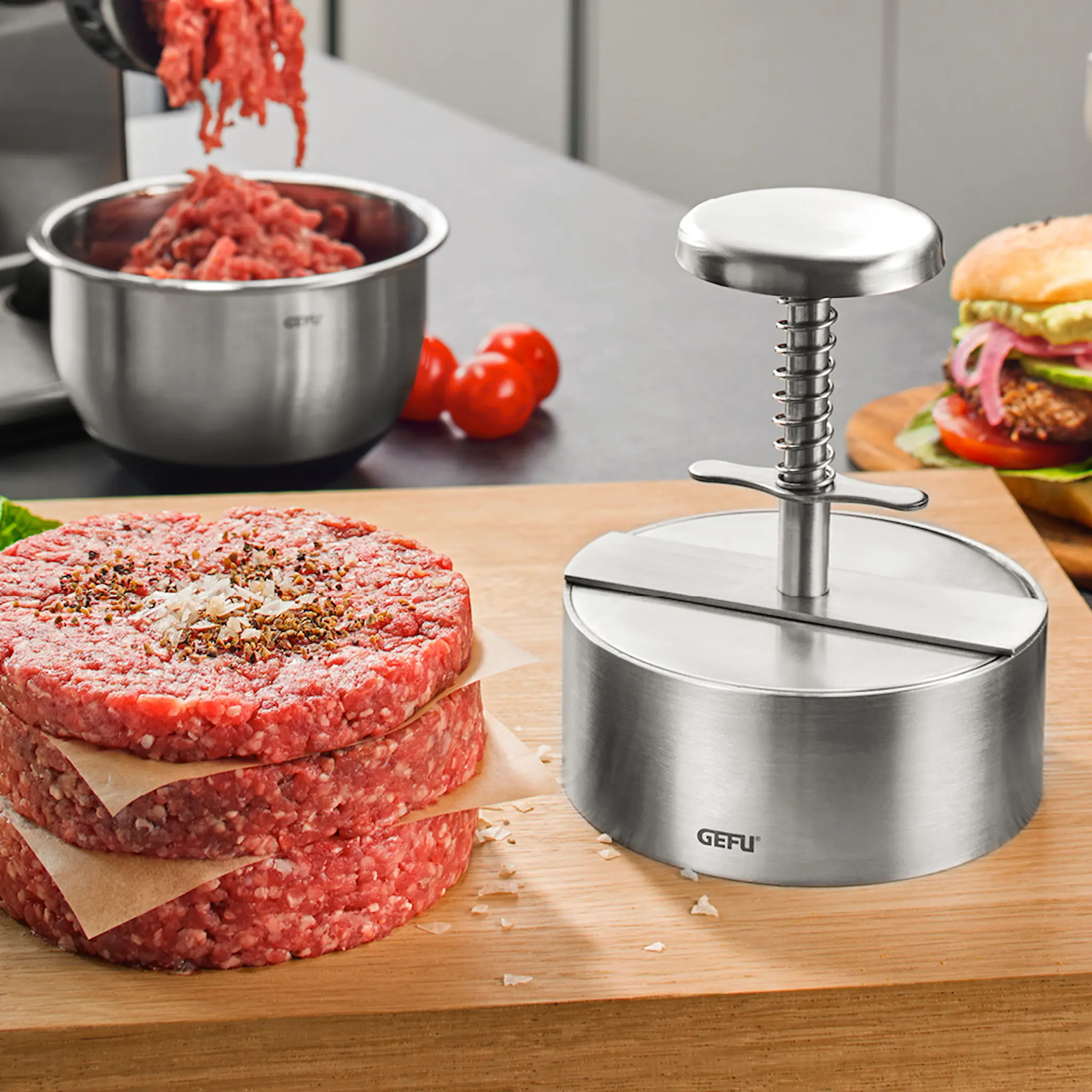 Gefu Patti hamburgerpress 11,5 cm stål