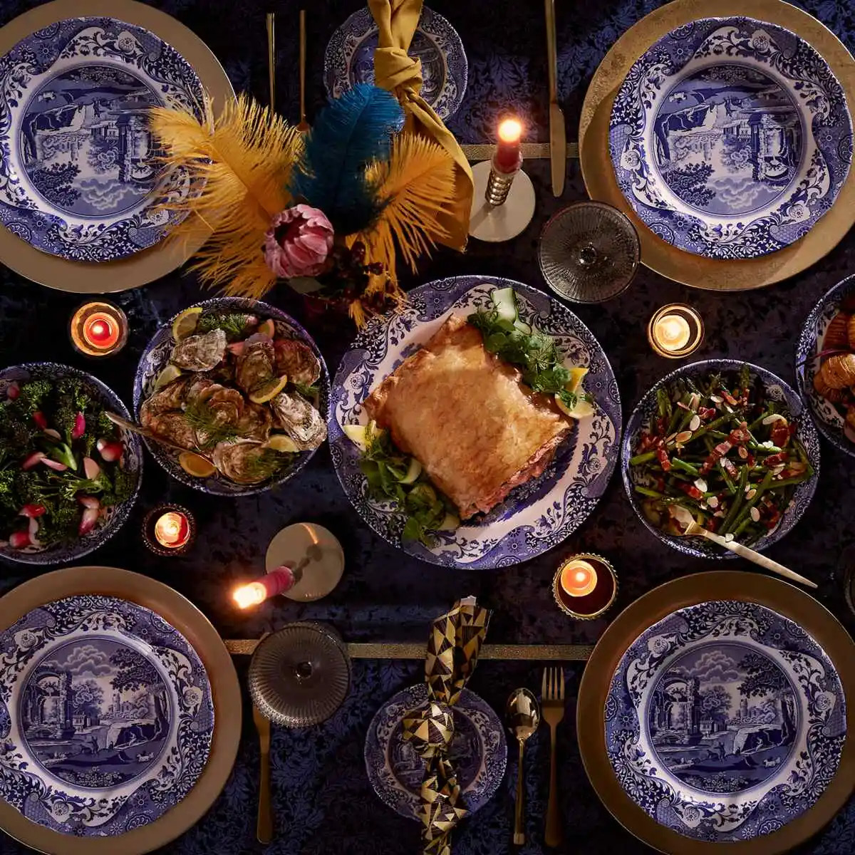 Spode Blue Italian startsett 12 deler blå/hvit