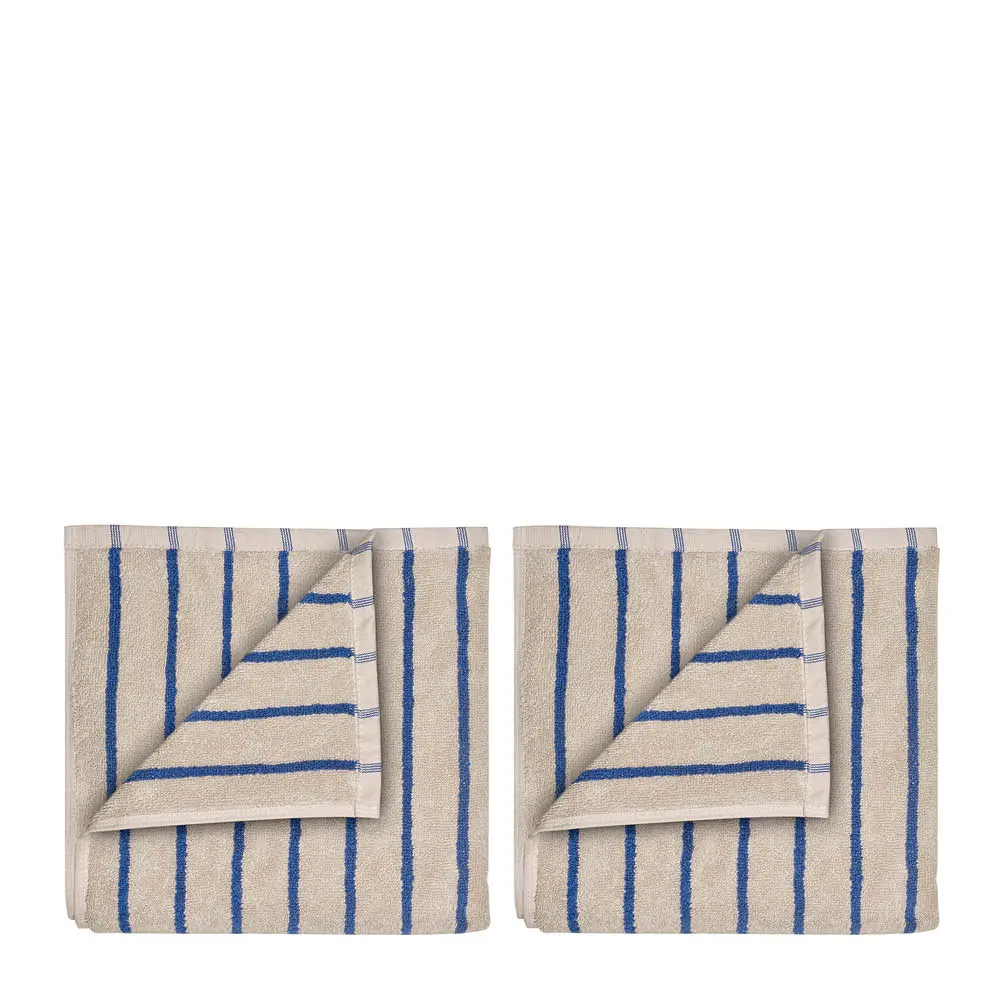 Arto gjestehåndkle 50x30 cm 2 stk beige/blå tynne striper