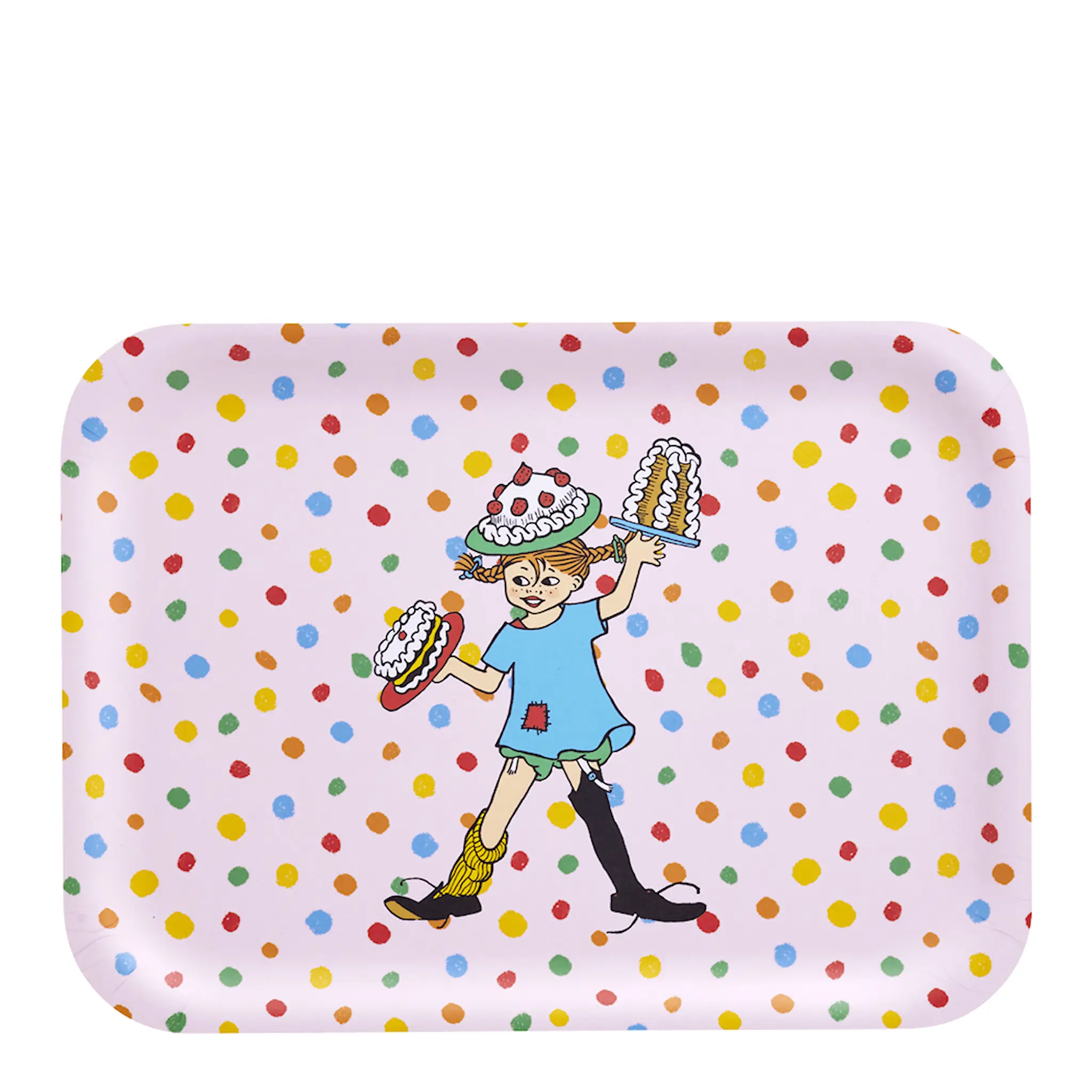 Muurla Pippi bricka 27x20cm födelsedag rosa