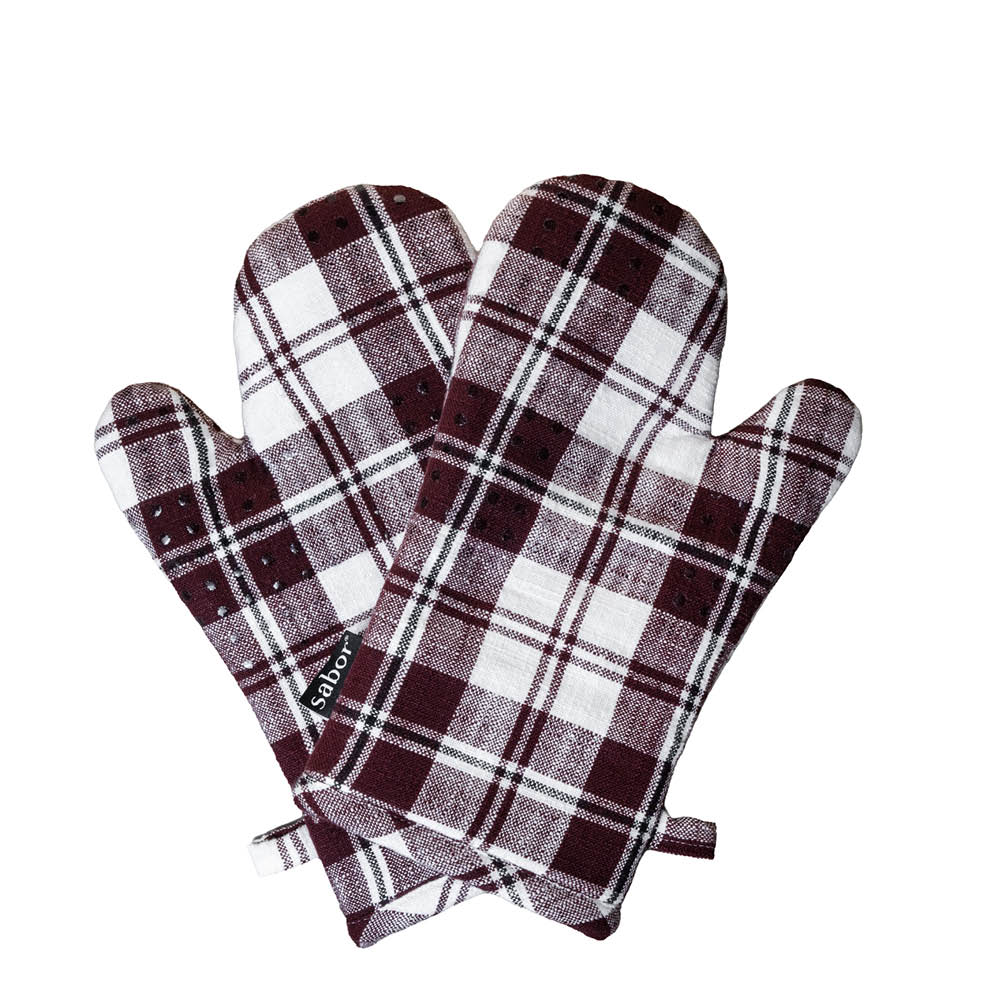 Sabor Home grillhandske 2-pack bomull vinröd/beige/svart