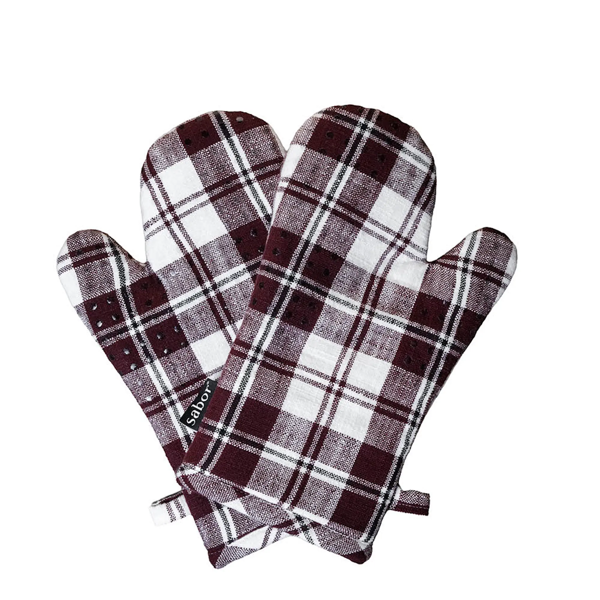 Sabor Home grillhandske 2-pack bomull vinröd/beige/svart