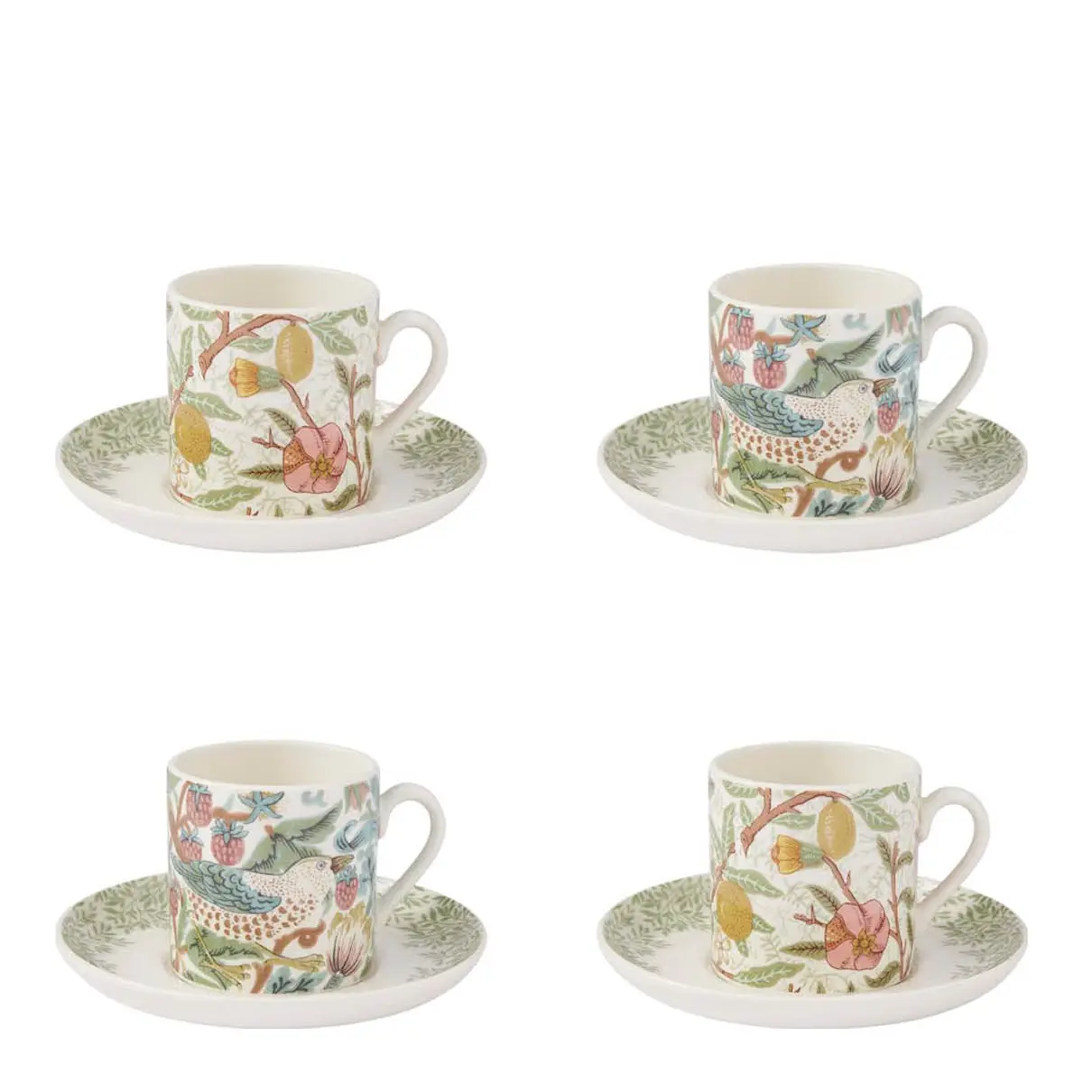 Spode Morris & Co espressokopp med fat 4-pack
